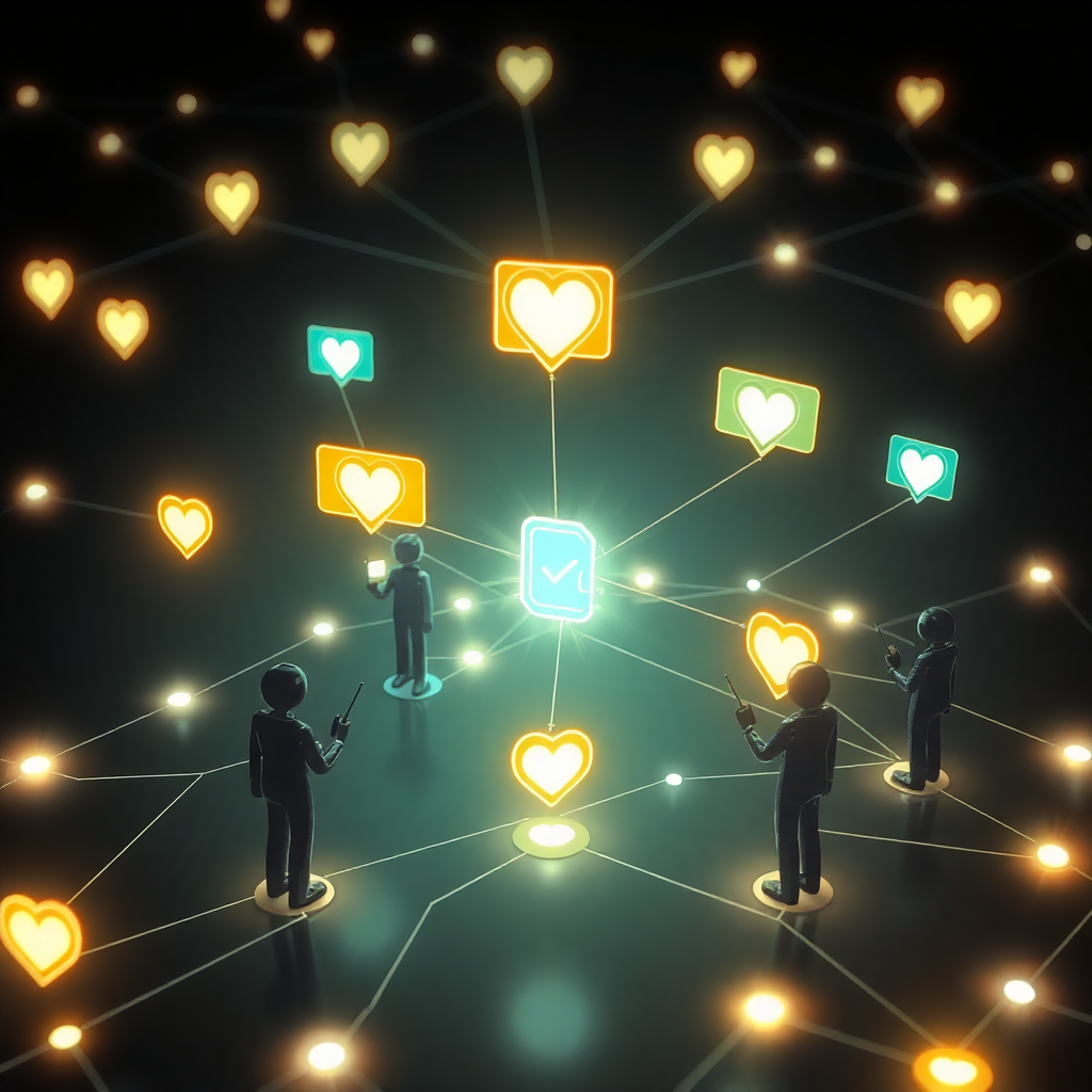 Flugsvamp Onion Network – Protected virtual space showing figures connected by neon lines and shields, reflecting Flugsvamp Market community standards